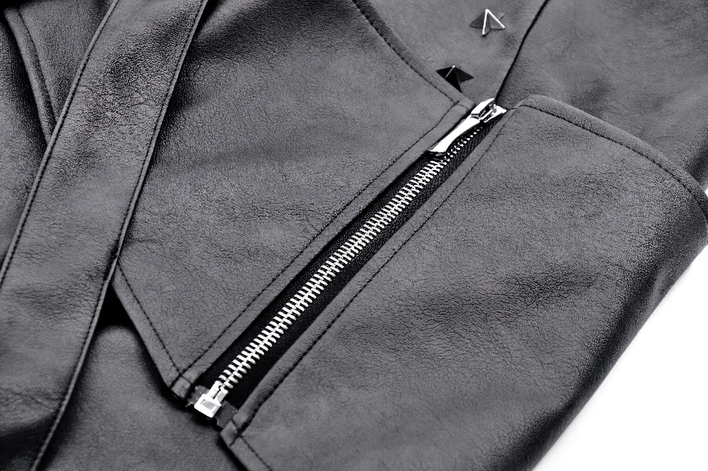 Gothic Punk Black Faux Leather Mini Skirt with Belts