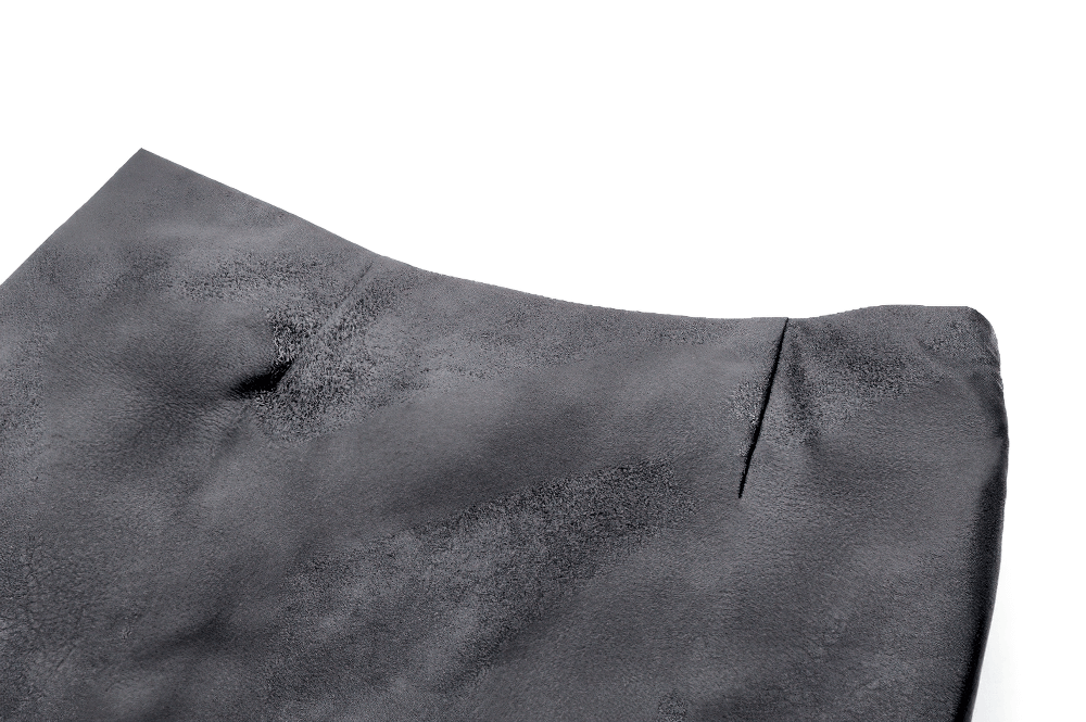 Gothic Punk Black Faux Leather Mini Skirt with Belts