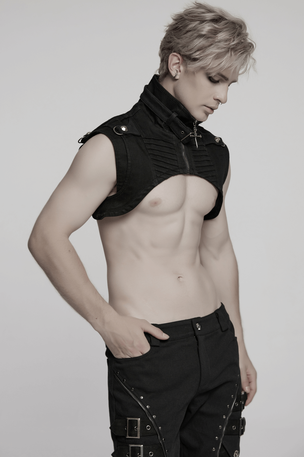 Gothic Punk Black High Collar Denim Shoulder Cape