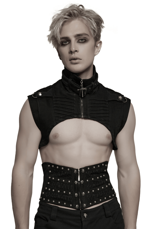 Gothic Punk Black High Collar Denim Shoulder Cape