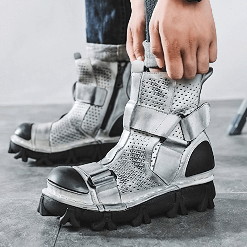 Gothic Punk Breathable Genuine Leather Boots / Combination Vamp Design Boots