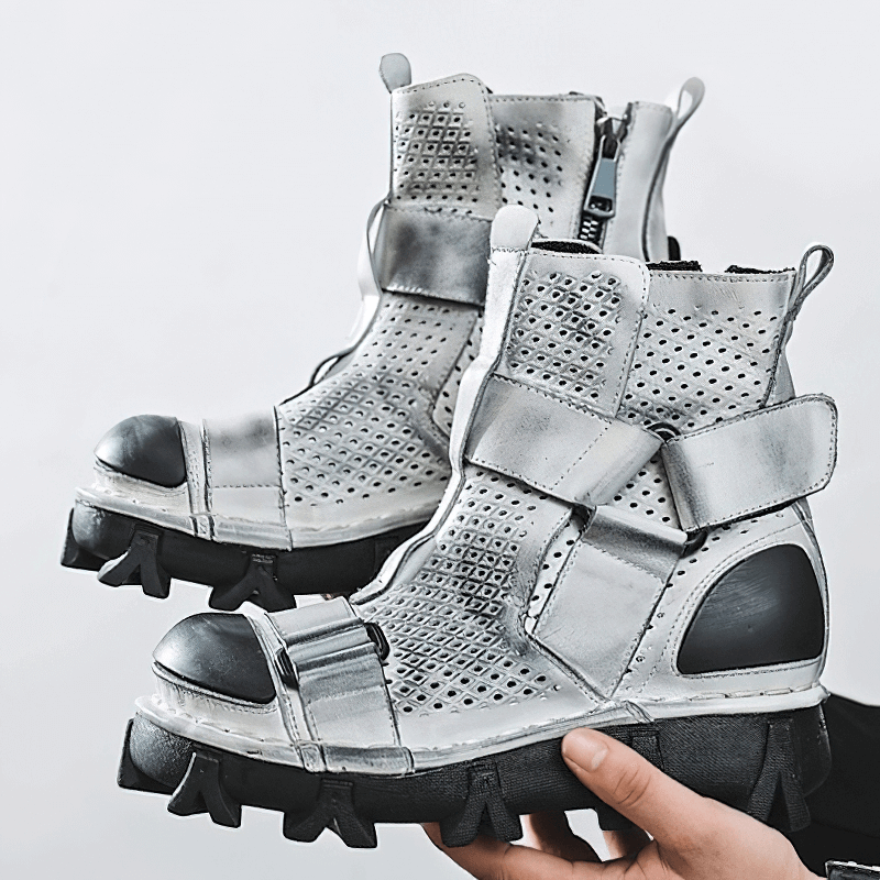 Gothic Punk Breathable Genuine Leather Boots / Combination Vamp Design Boots