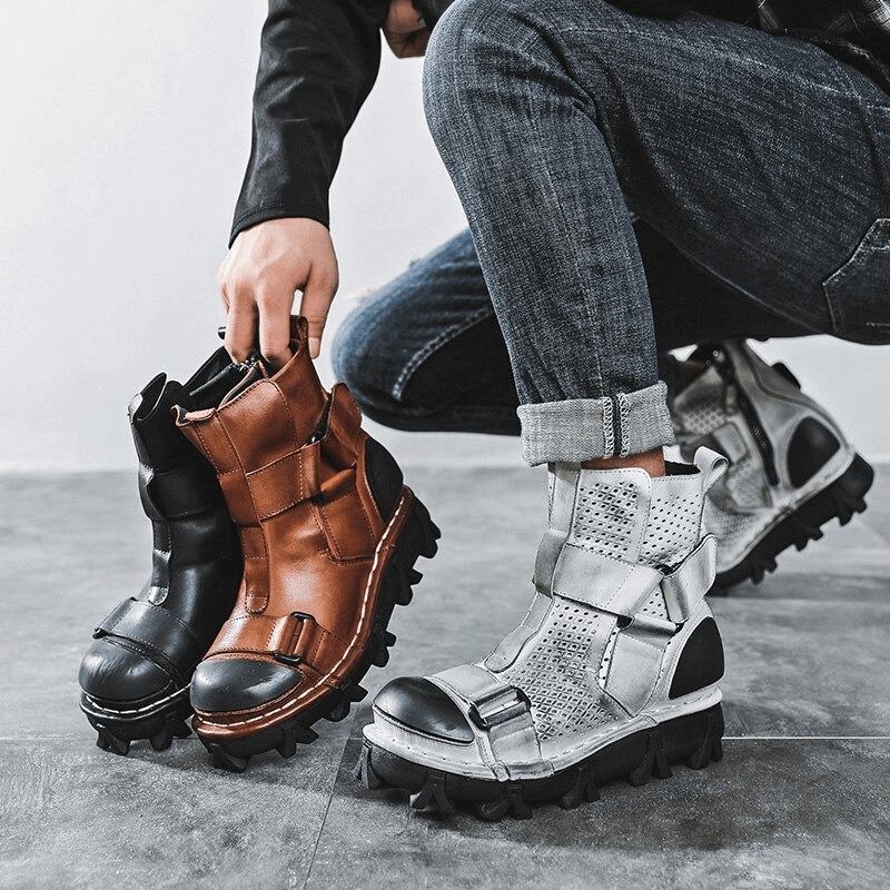 Gothic Punk Breathable Genuine Leather Boots / Combination Vamp Design Boots