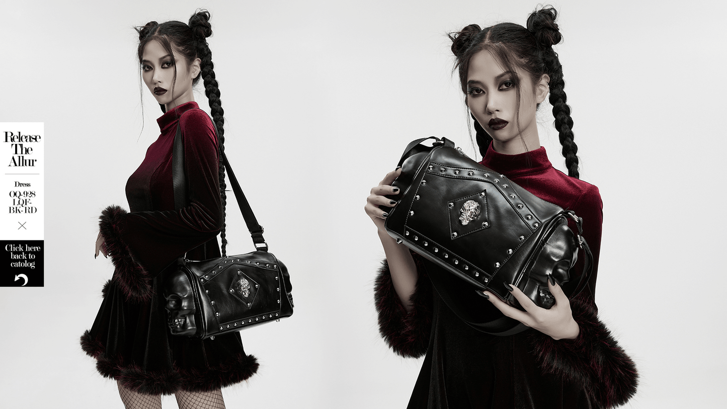 Gothic Punk Coffin Skull Shoulder Bag with Rivets