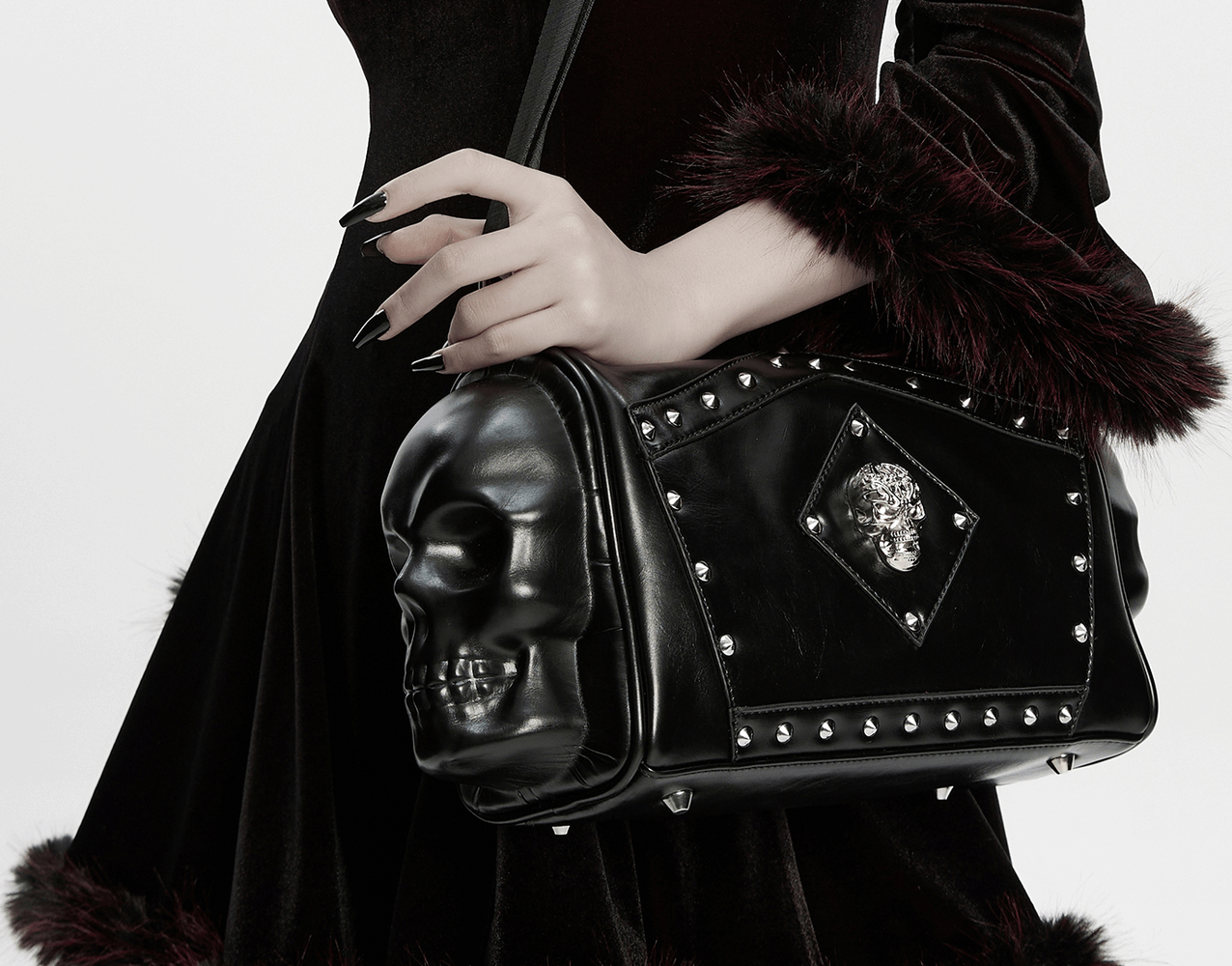 Gothic Punk Coffin Skull Shoulder Bag with Rivets