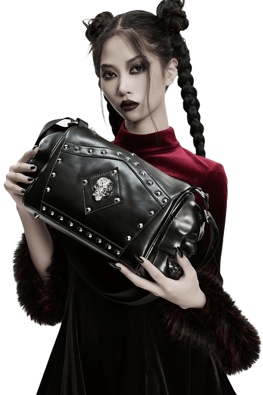 Gothic Punk Coffin Skull Shoulder Bag with Rivets