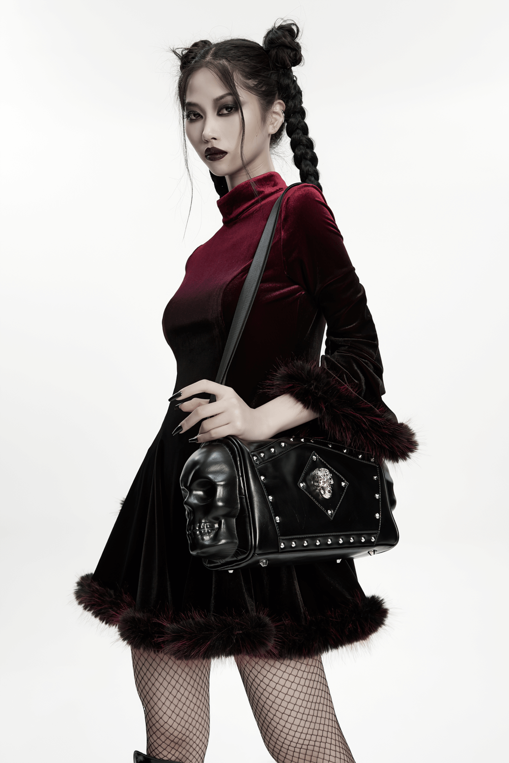 Gothic Punk Coffin Skull Shoulder Bag with Rivets