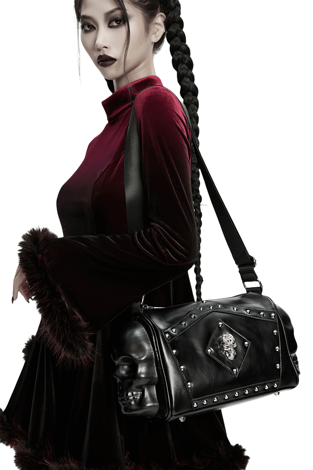 Gothic Punk Coffin Skull Shoulder Bag with Rivets