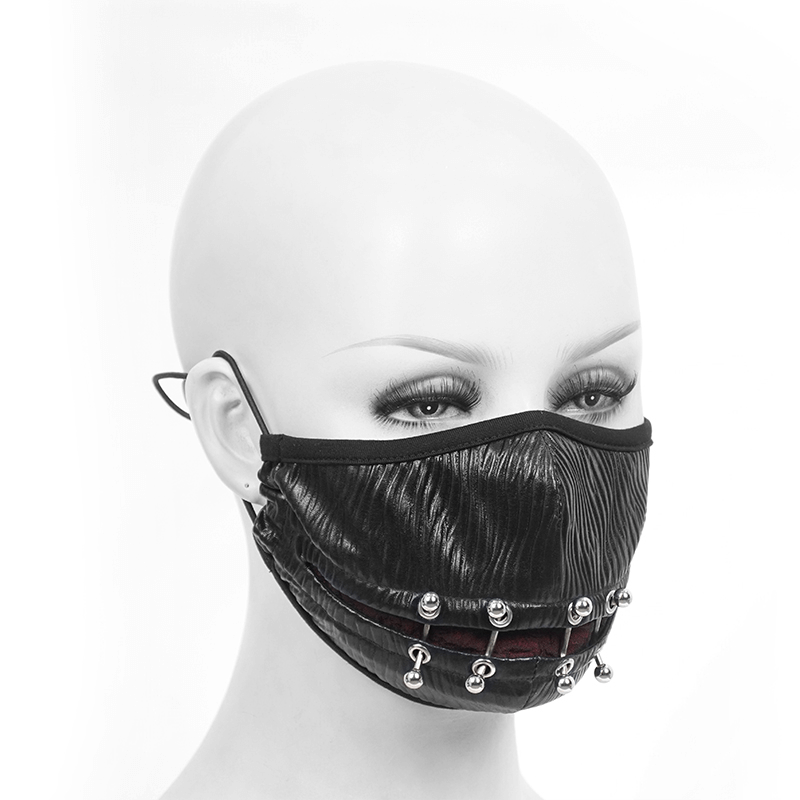 Gothic Punk Face Mask For Men / Male Black Masks with Piercing Rings in Cyberpunk Style