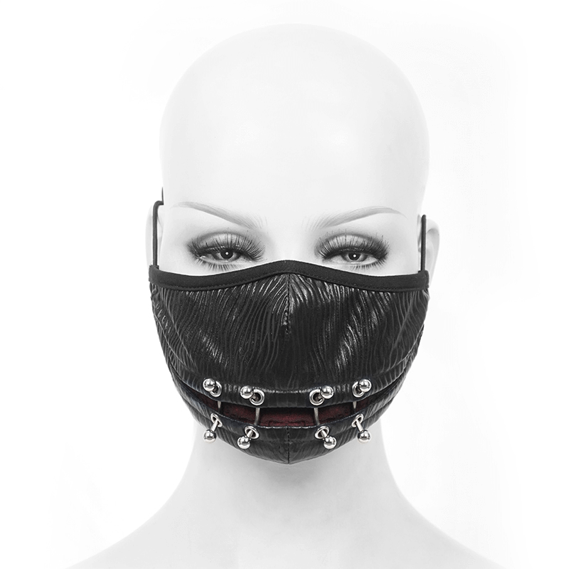 Gothic Punk Face Mask For Men / Male Black Masks with Piercing Rings in Cyberpunk Style
