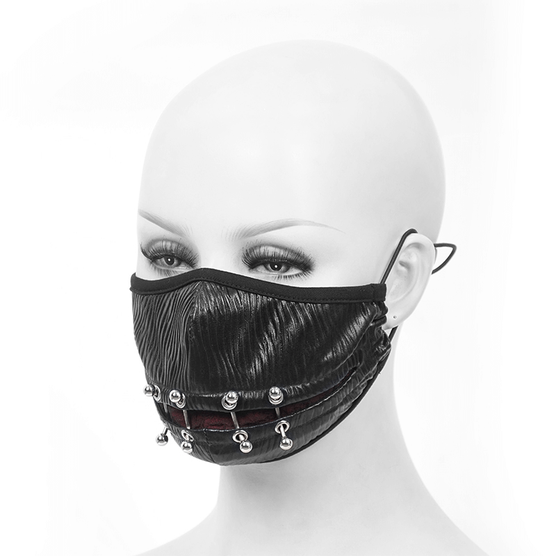 Gothic Punk Face Mask For Men / Male Black Masks with Piercing Rings in Cyberpunk Style