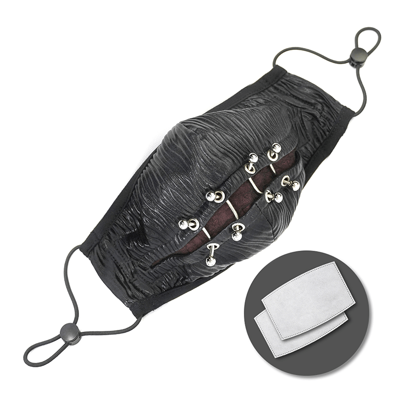 Gothic Punk Face Mask For Men / Male Black Masks with Piercing Rings in Cyberpunk Style