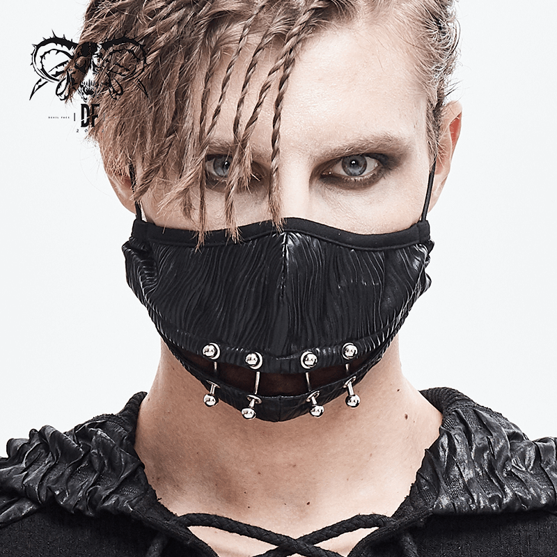 Gothic Punk Face Mask For Men / Male Black Masks with Piercing Rings in Cyberpunk Style