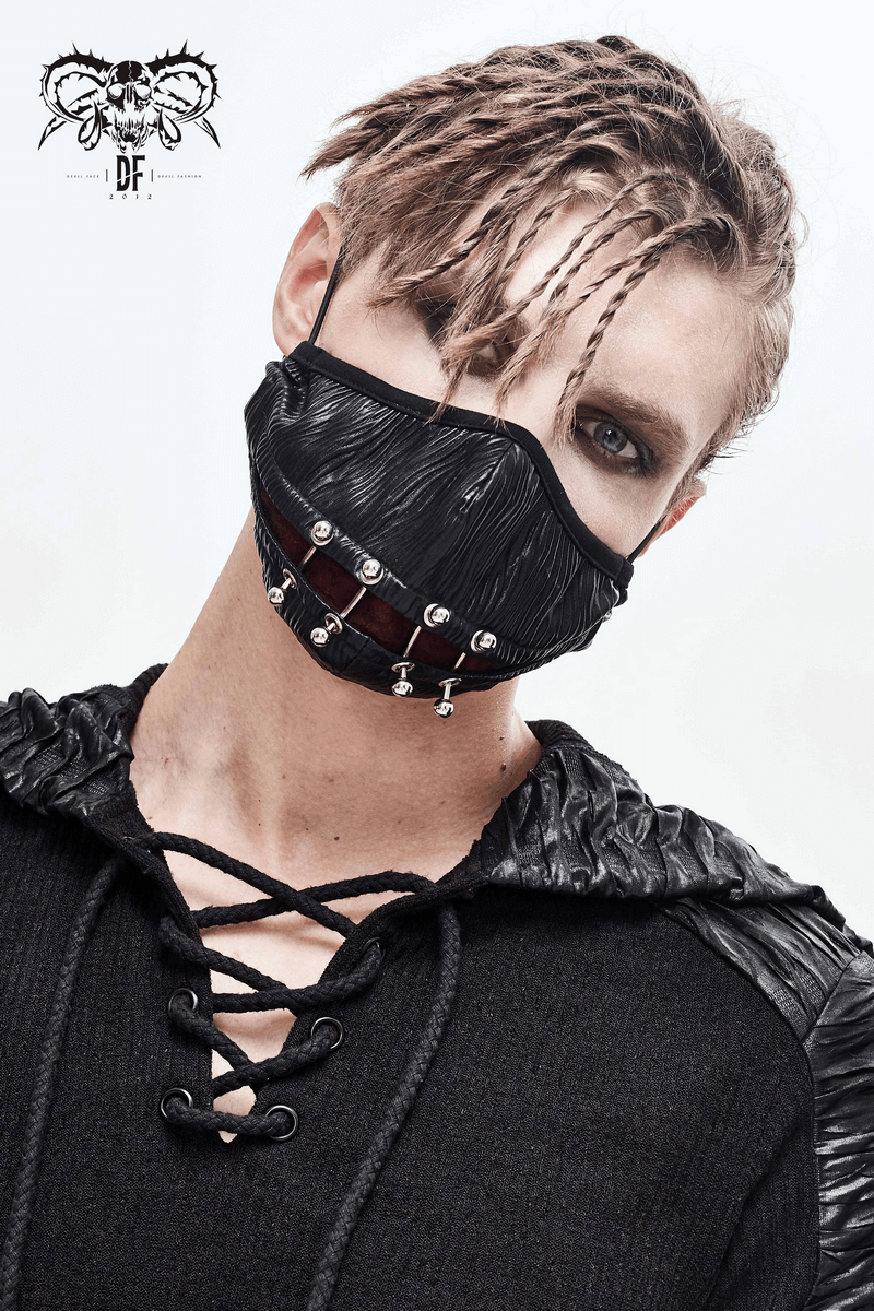 Gothic Punk Face Mask For Men / Male Black Masks with Piercing Rings in Cyberpunk Style