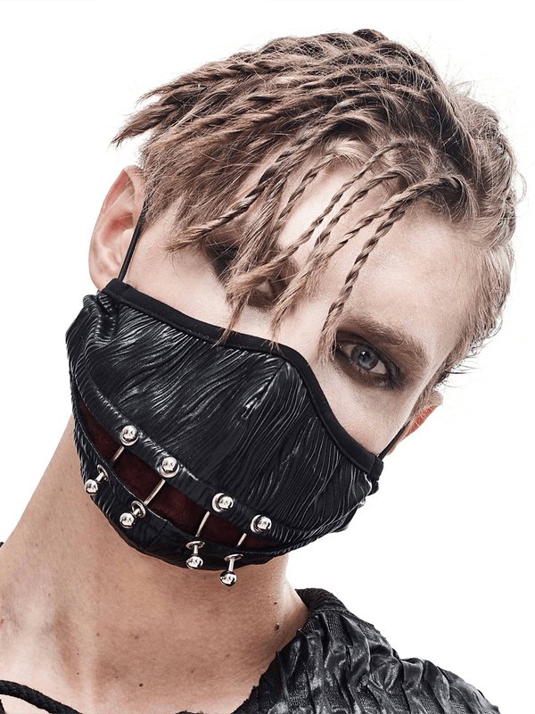 Gothic Punk Face Mask For Men / Male Black Masks with Piercing Rings in Cyberpunk Style