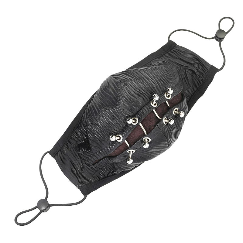 Gothic Punk Face Mask For Men / Male Black Masks with Piercing Rings in Cyberpunk Style
