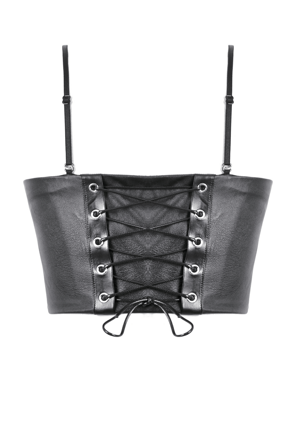 Gothic Punk Faux Leather Buckle and Lace Up Corset Top