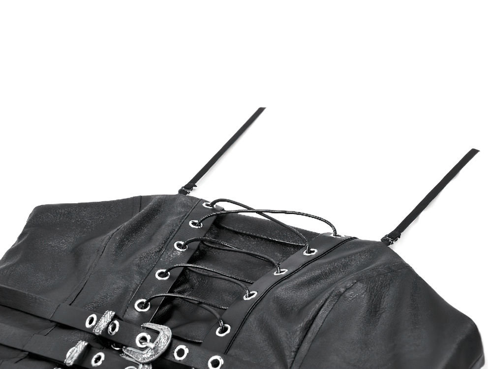 Gothic Punk Faux Leather Buckle and Lace Up Corset Top