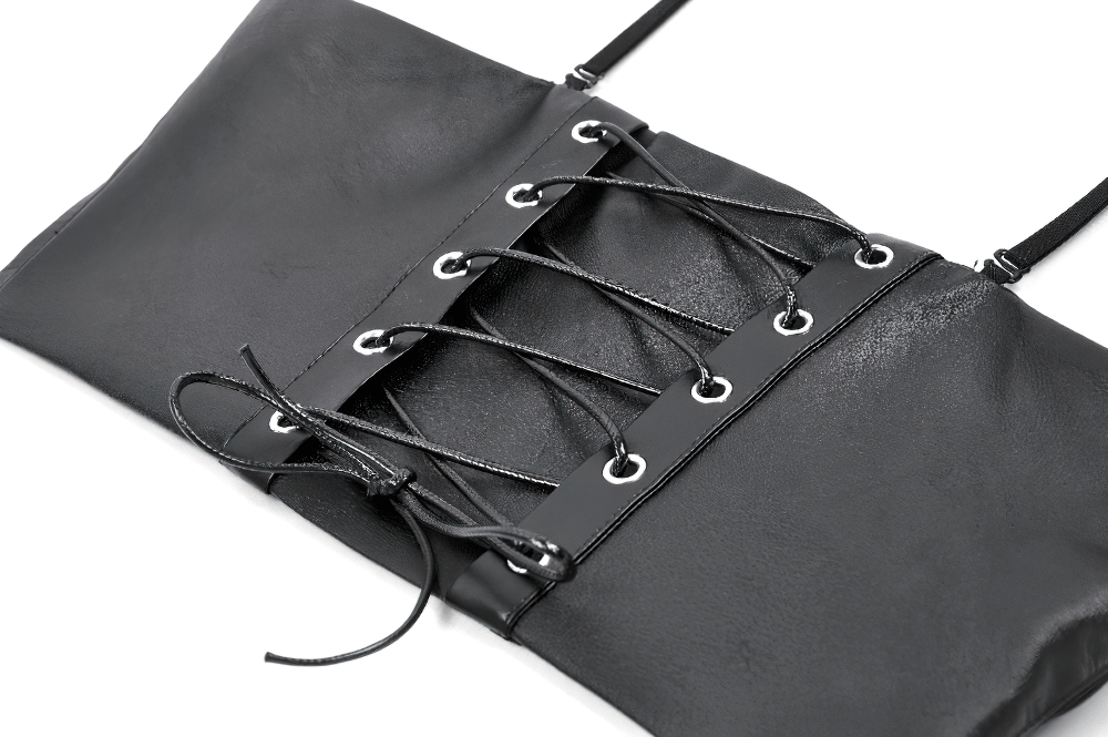 Gothic Punk Faux Leather Buckle and Lace Up Corset Top