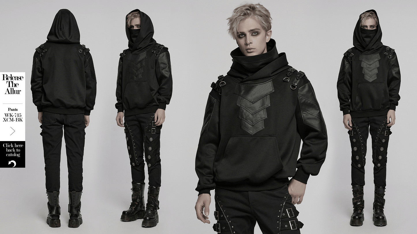 Gothic Punk Hooded Sweatshirt with Armor Elements