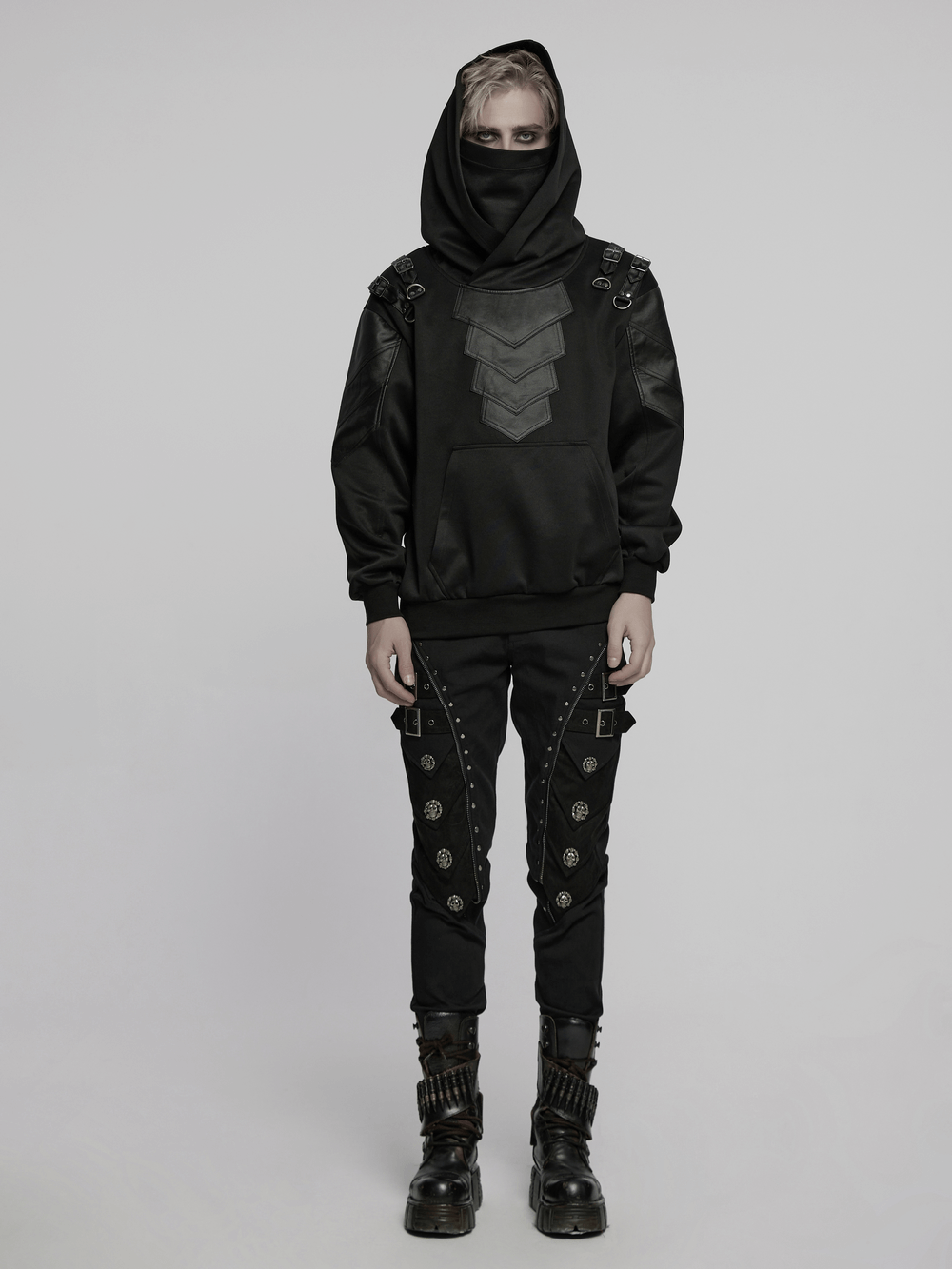 Gothic Punk Hooded Sweatshirt with Armor Elements