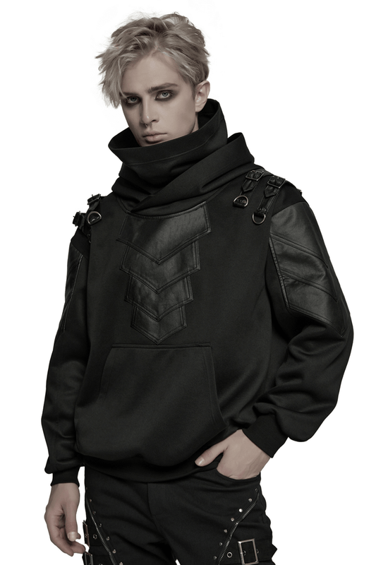 Gothic Punk Hooded Sweatshirt with Armor Elements