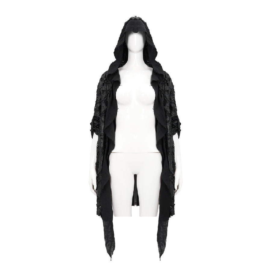 Gothic Punk Irregular Hooded Trench Coat / Stylish Loose Cape with Metal Pentagrams
