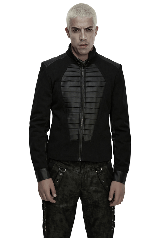 Gothic Punk Jacket with Coffin Panel and Leather Accents