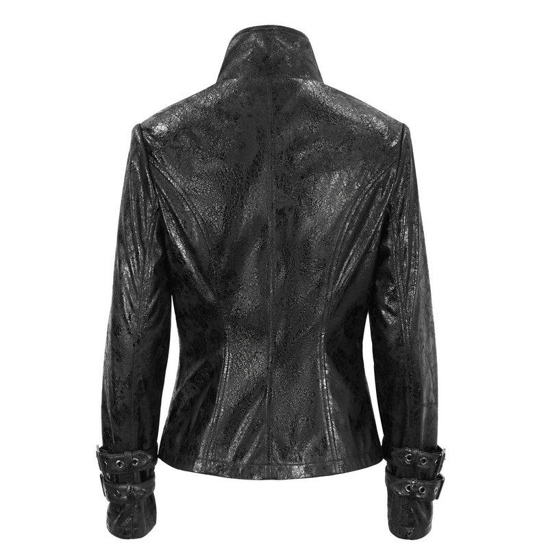 Gothic Punk Jacket with Double Buckle on Sleeves / Stand Collar Zipper Jackets