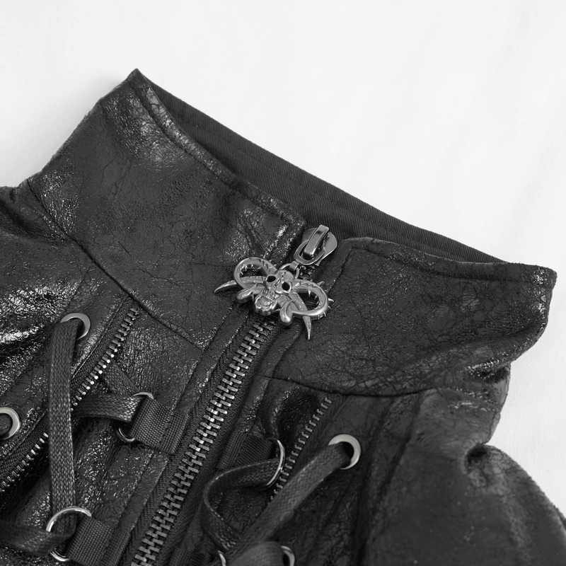 Gothic Punk Jacket with Double Buckle on Sleeves / Stand Collar Zipper Jackets