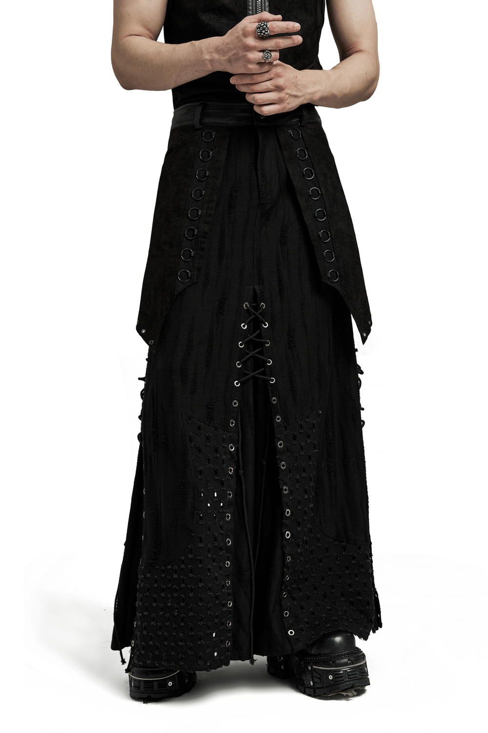 Gothic Punk Layered Skirt with Metallic Accents