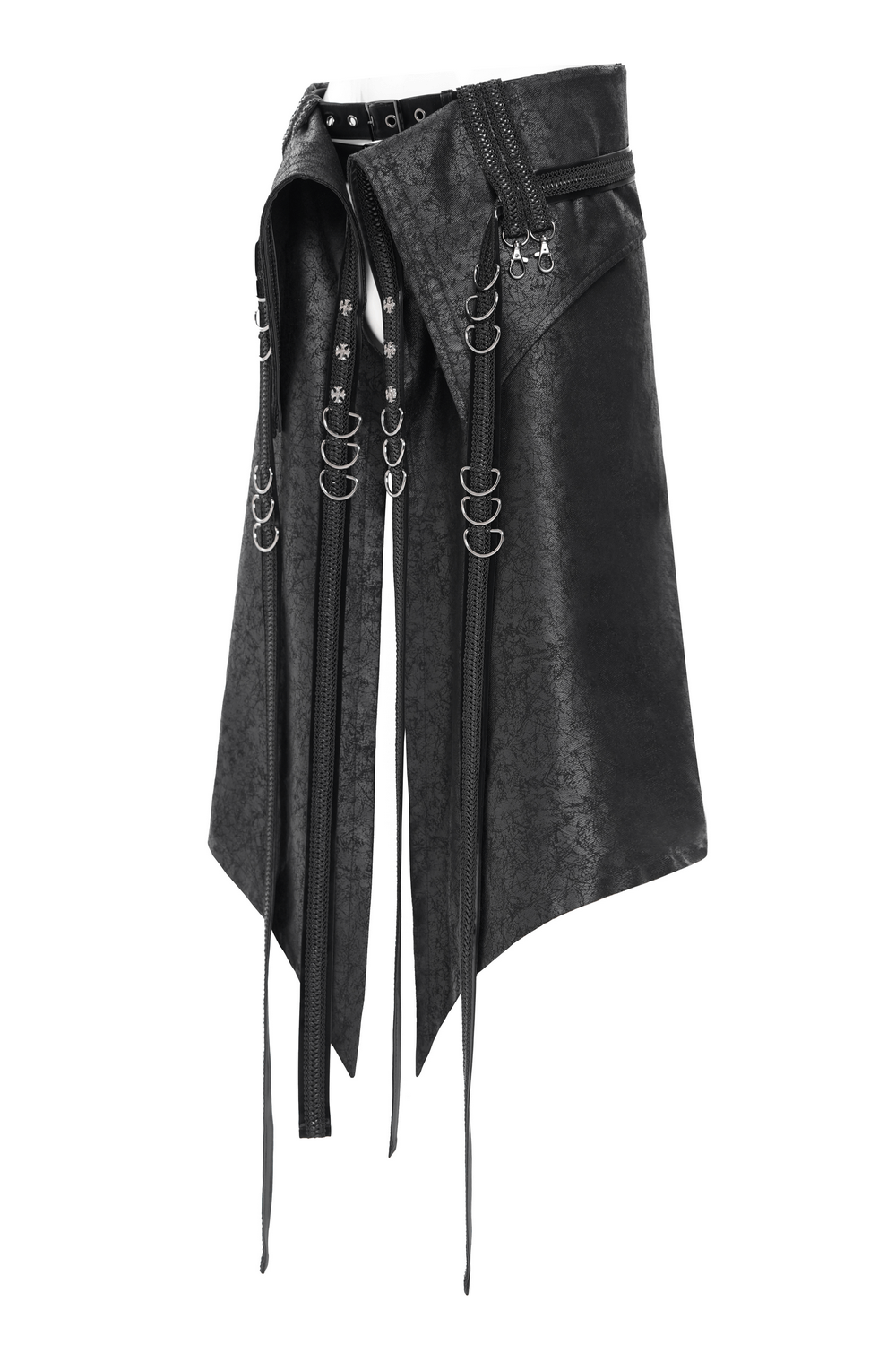 Gothic Punk Layered Strap Skirt with Zippers and Rings