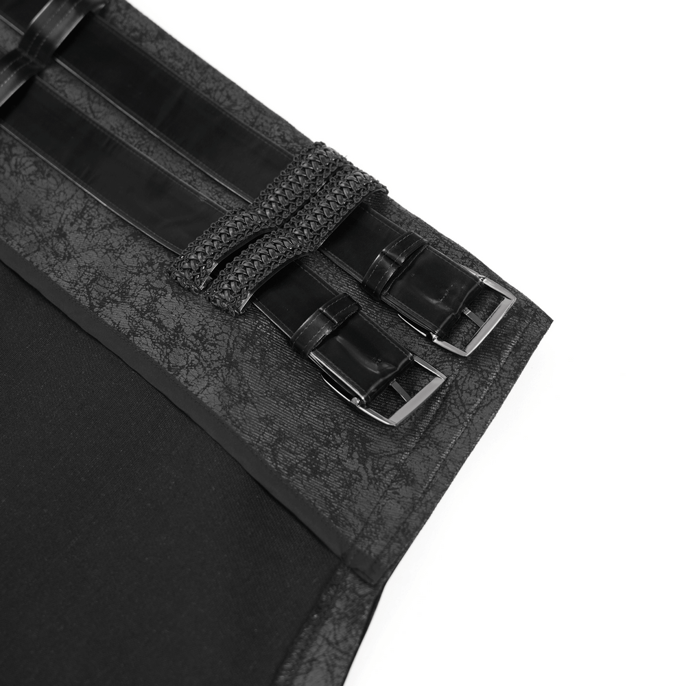 Gothic Punk Layered Strap Skirt with Zippers and Rings