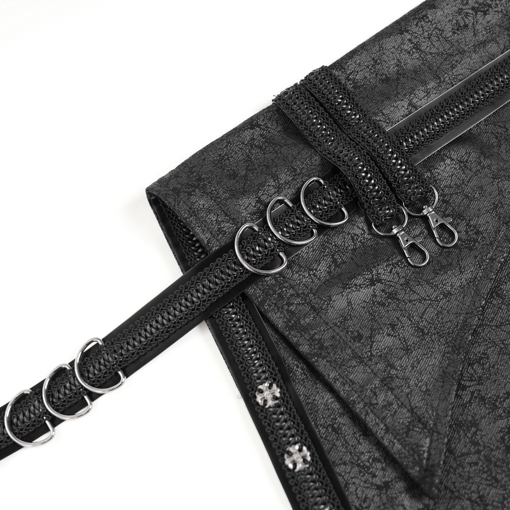 Gothic Punk Layered Strap Skirt with Zippers and Rings