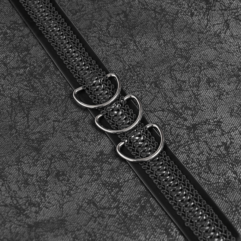 Gothic Punk Layered Strap Skirt with Zippers and Rings