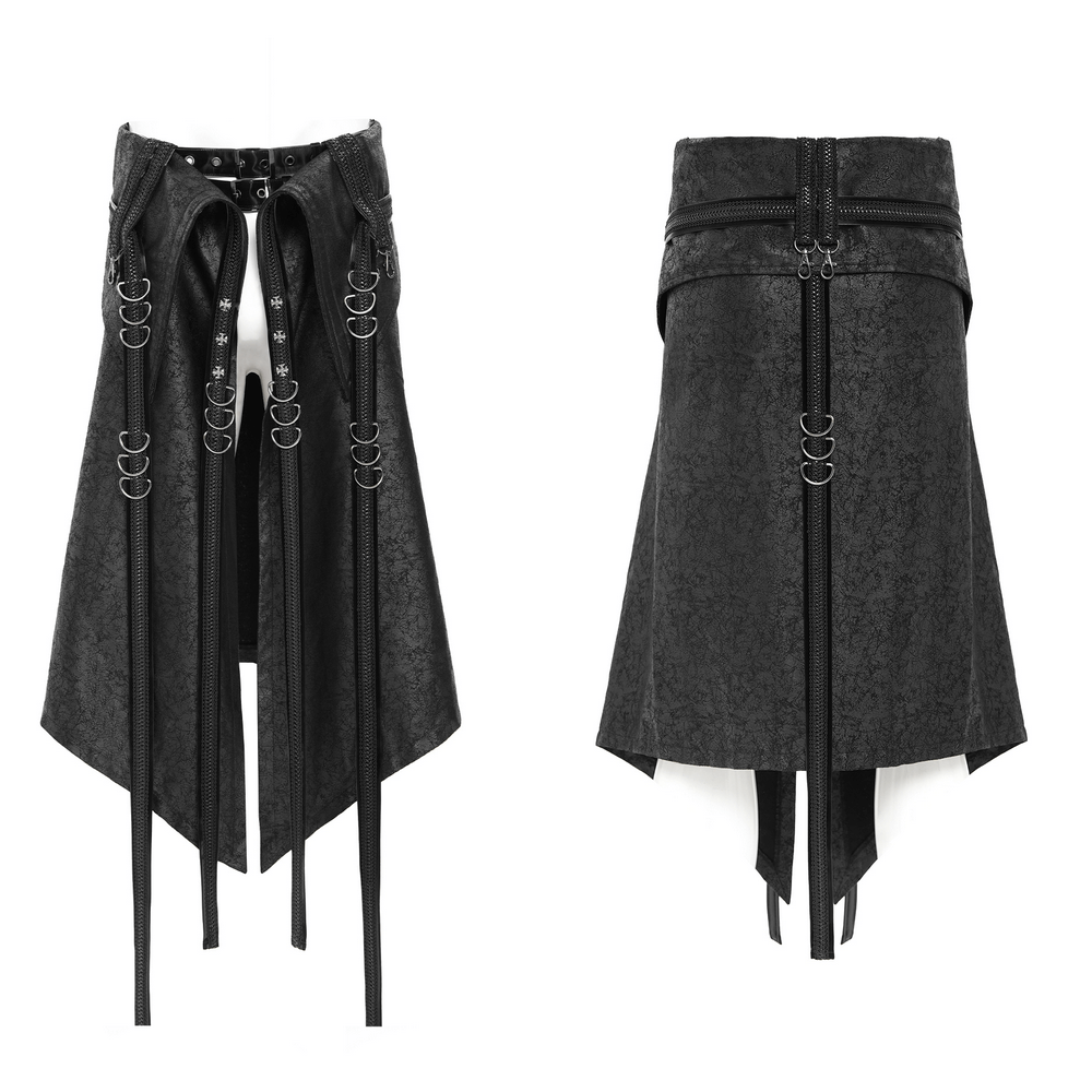 Gothic Punk Layered Strap Skirt with Zippers and Rings