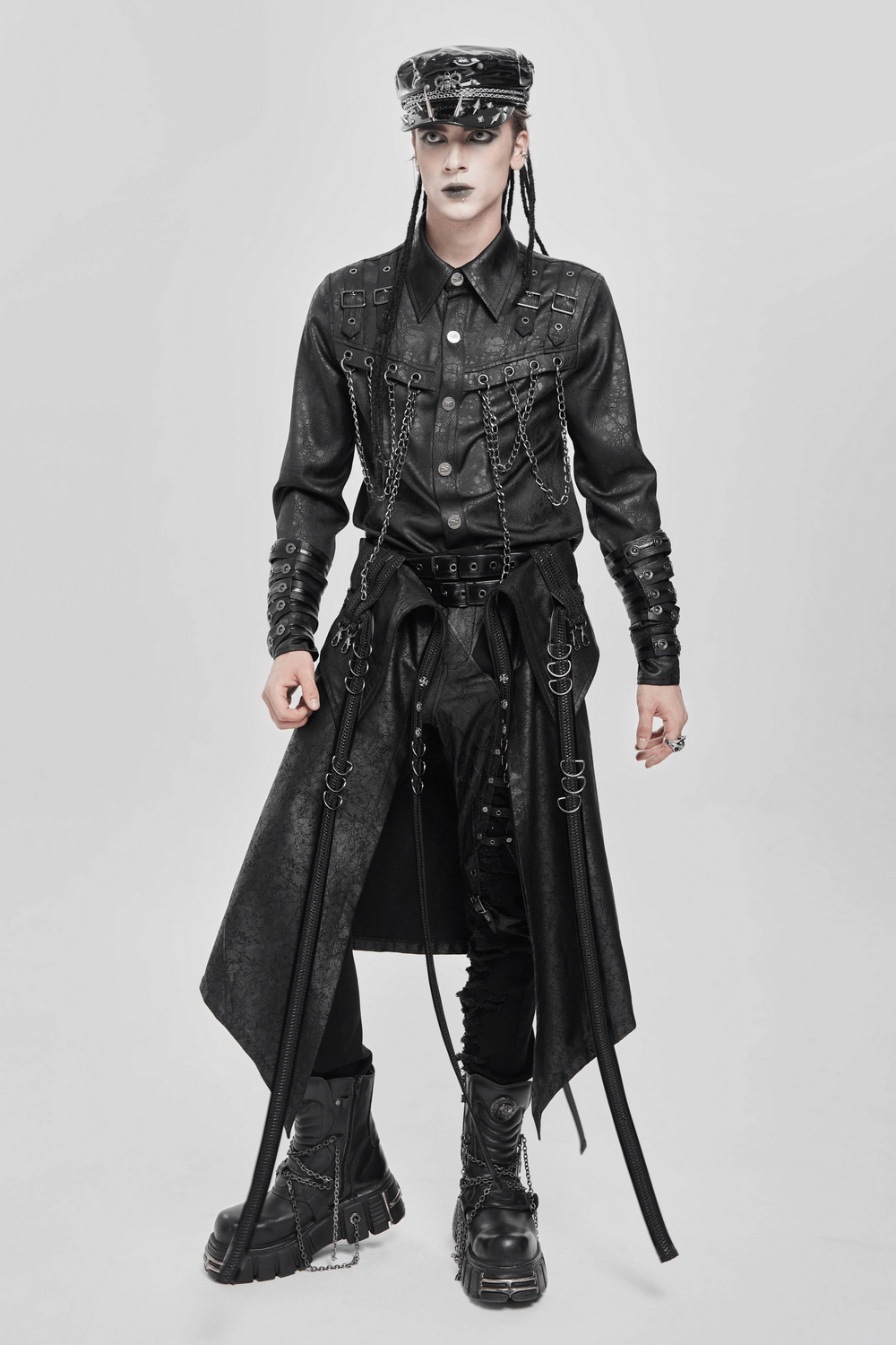 Gothic Punk Layered Strap Skirt with Zippers and Rings