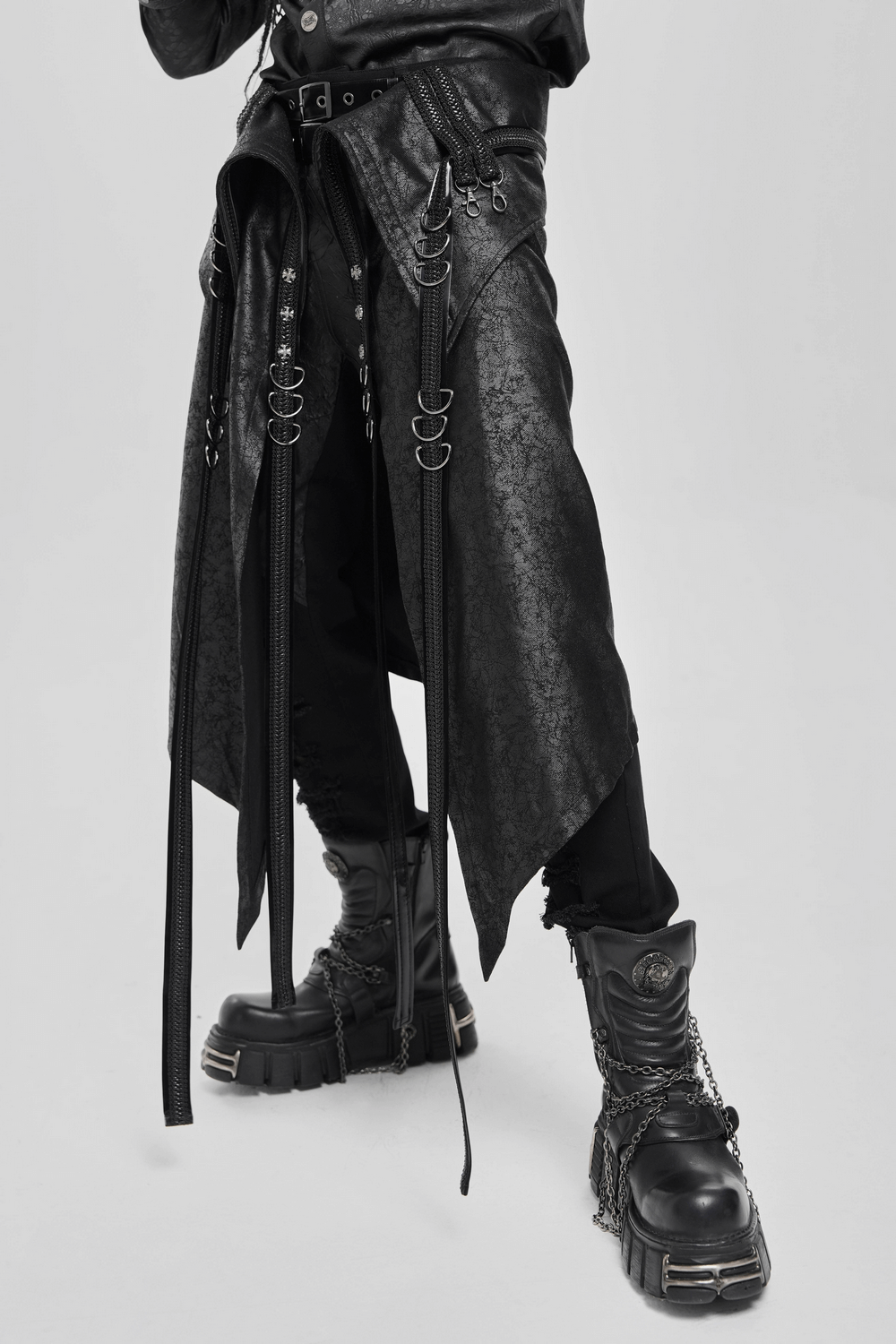 Gothic Punk Layered Strap Skirt with Zippers and Rings