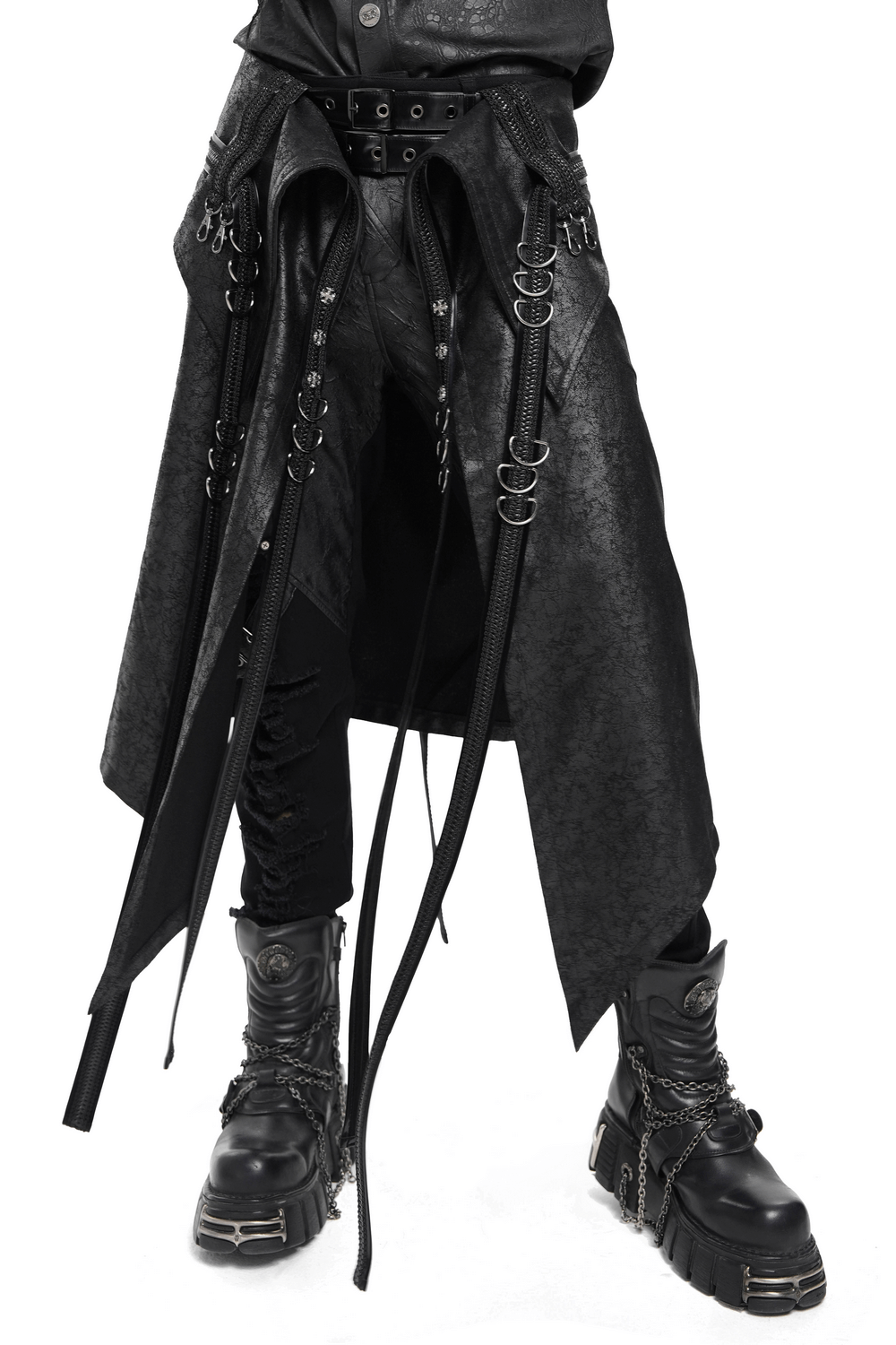 Gothic Punk Layered Strap Skirt with Zippers and Rings