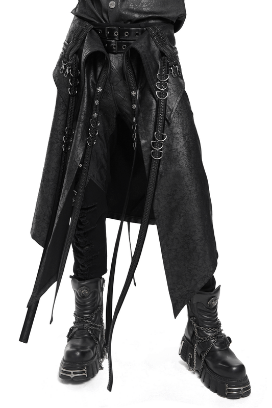 Gothic Punk Layered Strap Skirt with Zippers and Rings