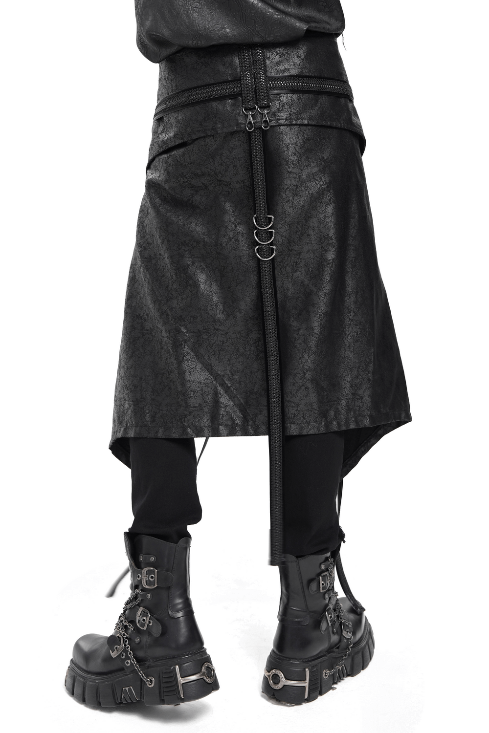 Gothic Punk Layered Strap Skirt with Zippers and Rings