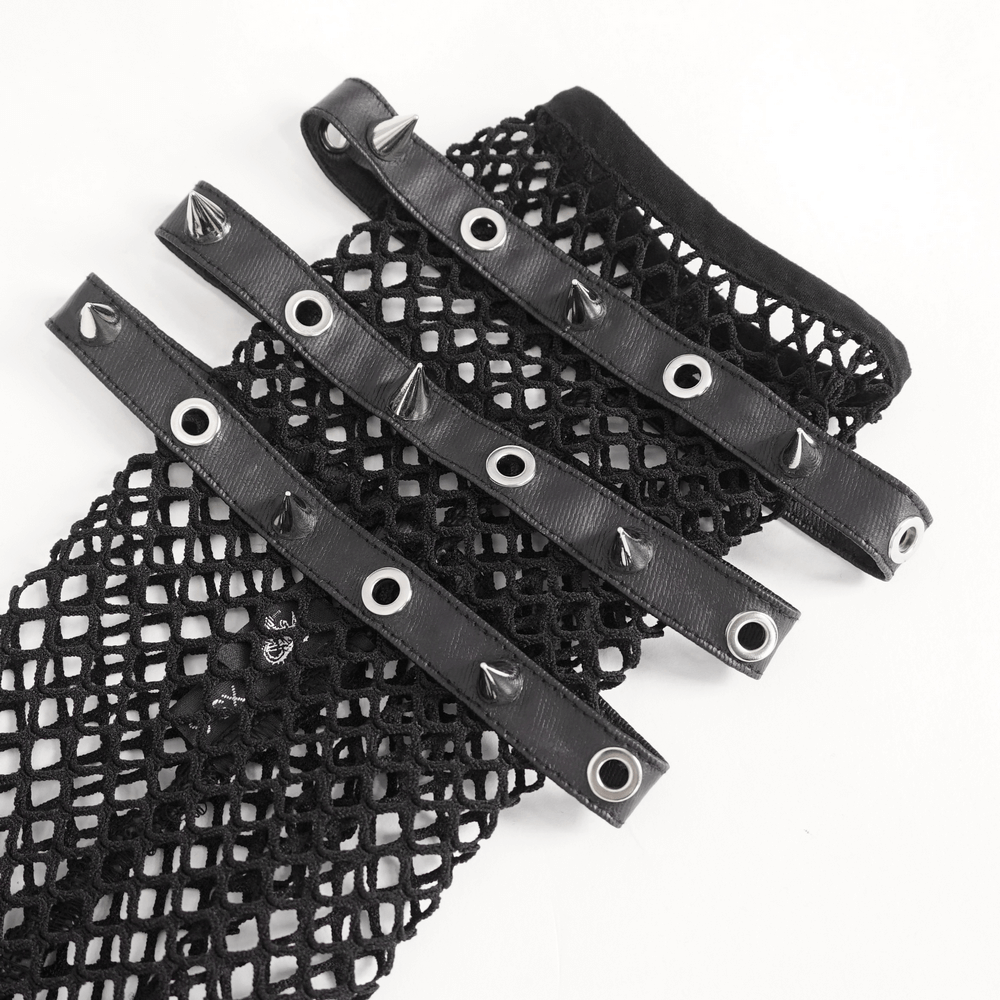 Gothic Punk Long Fishnet Gloves with Spiked Buckles
