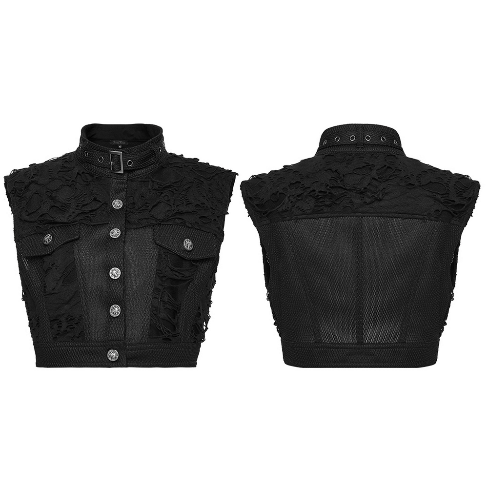 Gothic Punk Mesh Short Vest with Skull Buttons