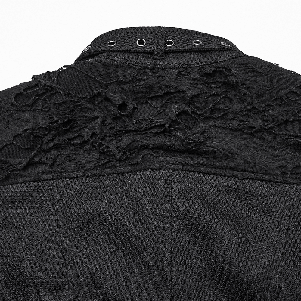 Gothic Punk Mesh Short Vest with Skull Buttons