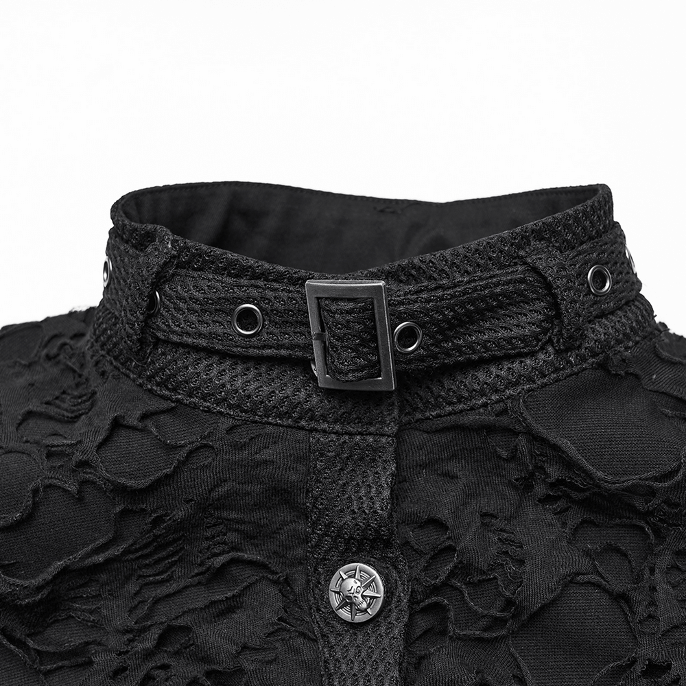 Gothic Punk Mesh Short Vest with Skull Buttons