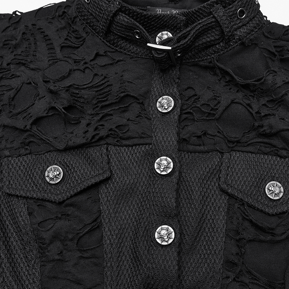 Gothic Punk Mesh Short Vest with Skull Buttons