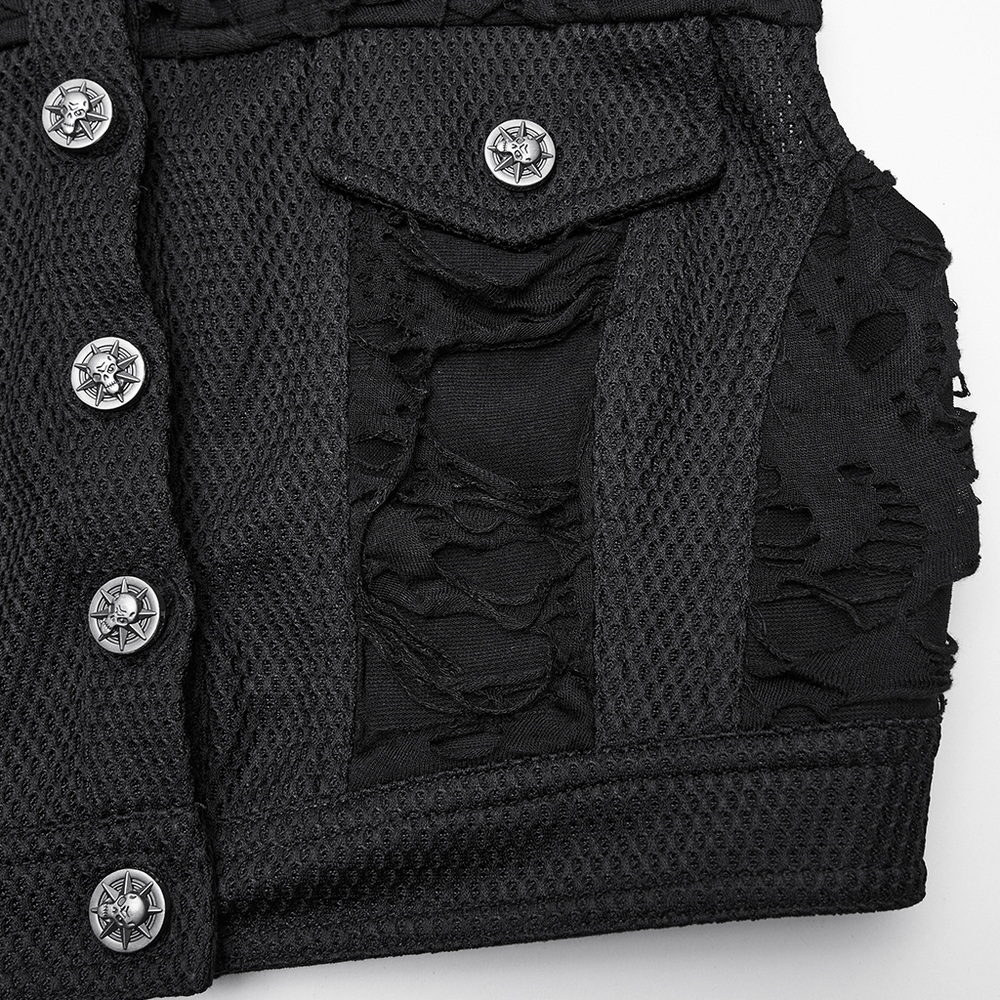 Gothic Punk Mesh Short Vest with Skull Buttons