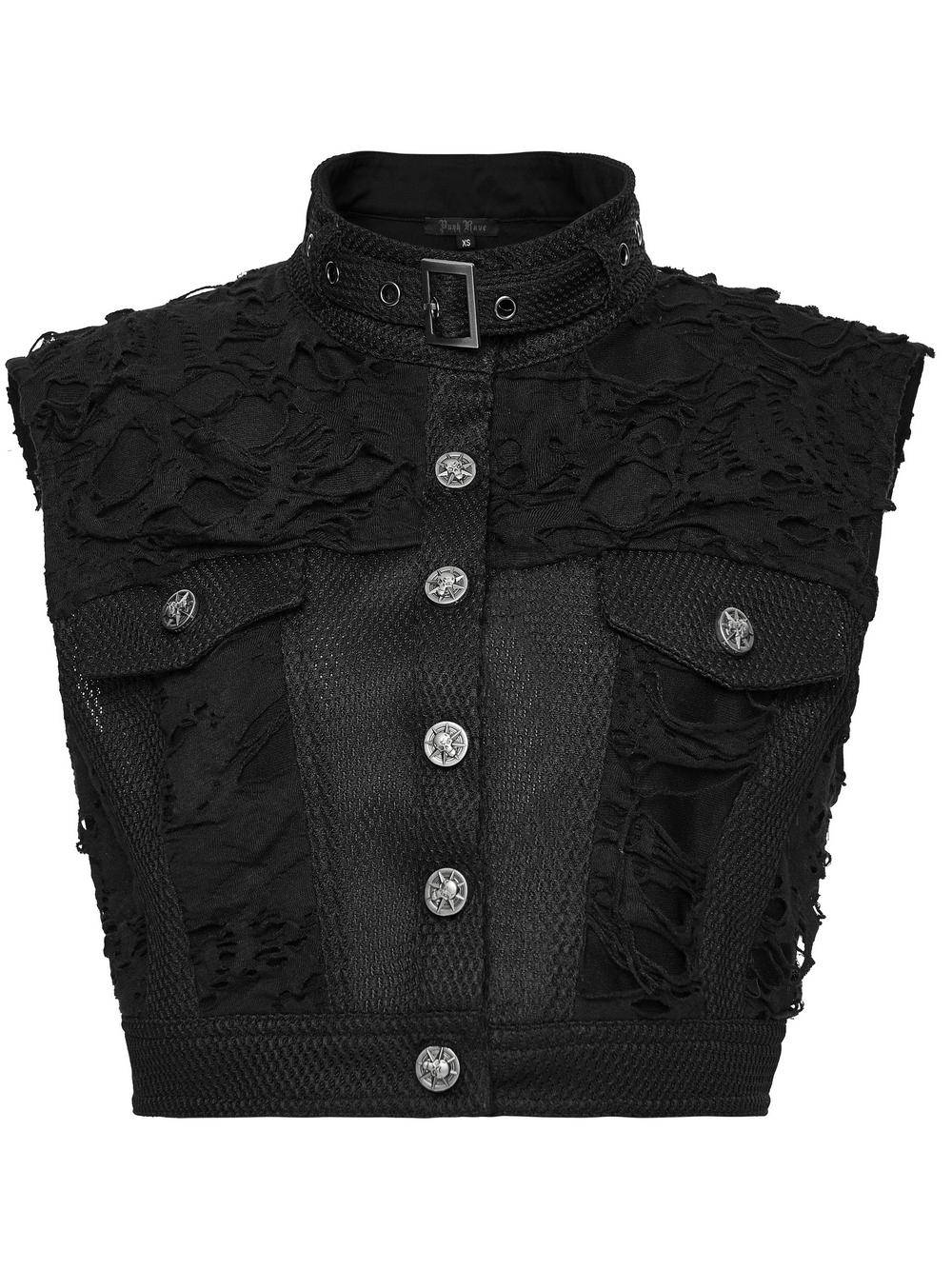 Gothic Punk Mesh Short Vest with Skull Buttons