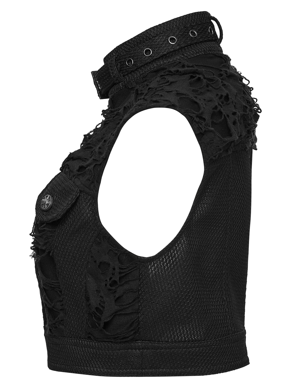 Gothic Punk Mesh Short Vest with Skull Buttons