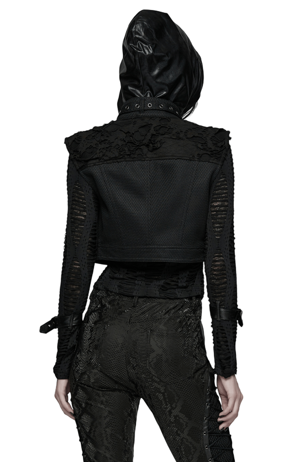 Gothic Punk Mesh Short Vest with Skull Buttons